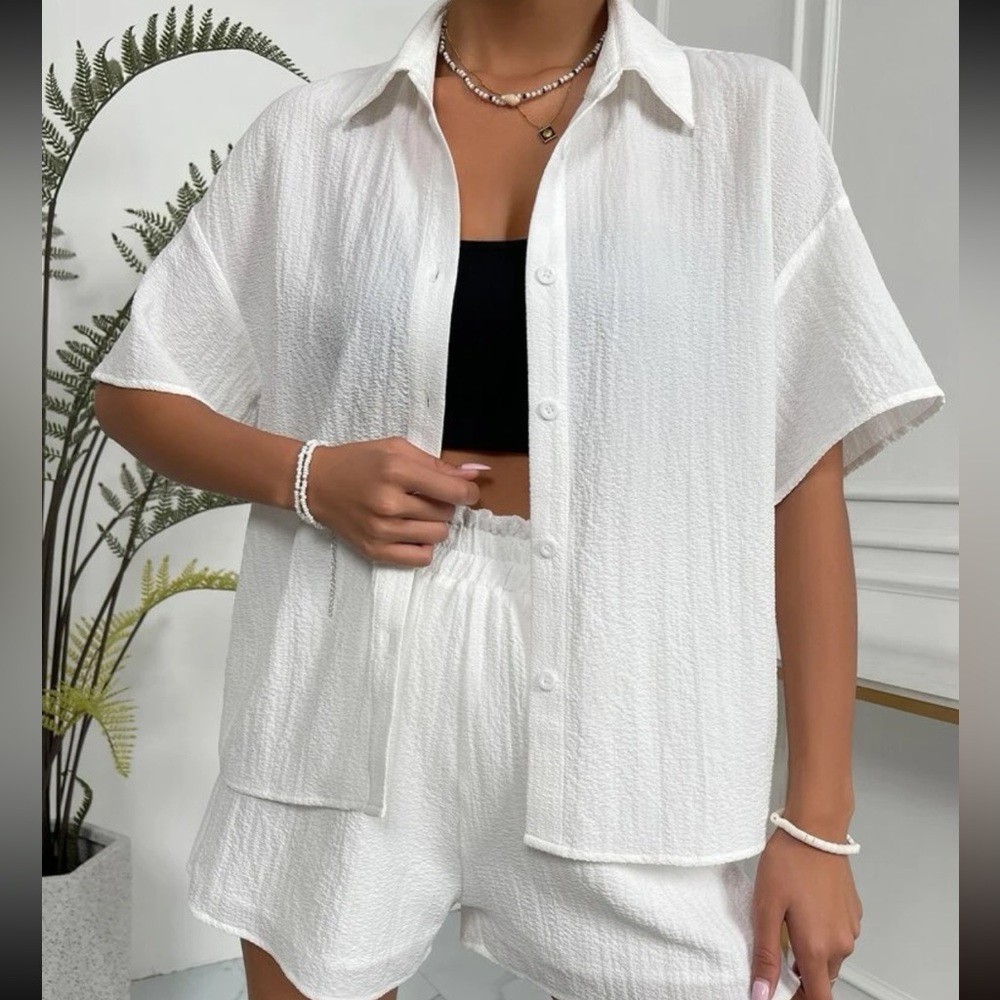 White Drop Shoulder Shirt and Short Set